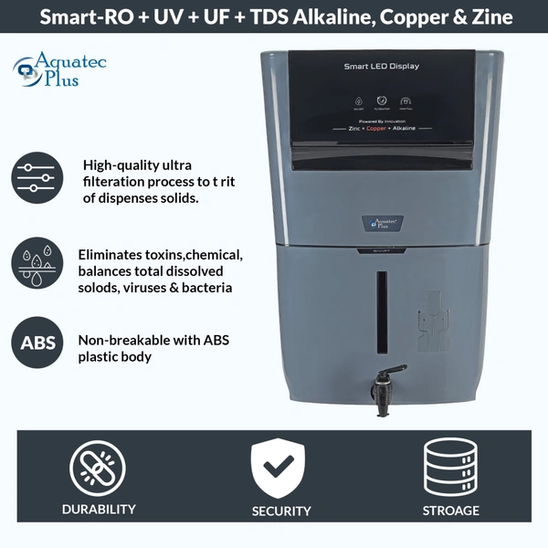 Smart - 12 L RO+UV+UF+TDS Control + Alkaline + Copper + Zinc Water Purifier (Grey) Works up to 3500 TDS