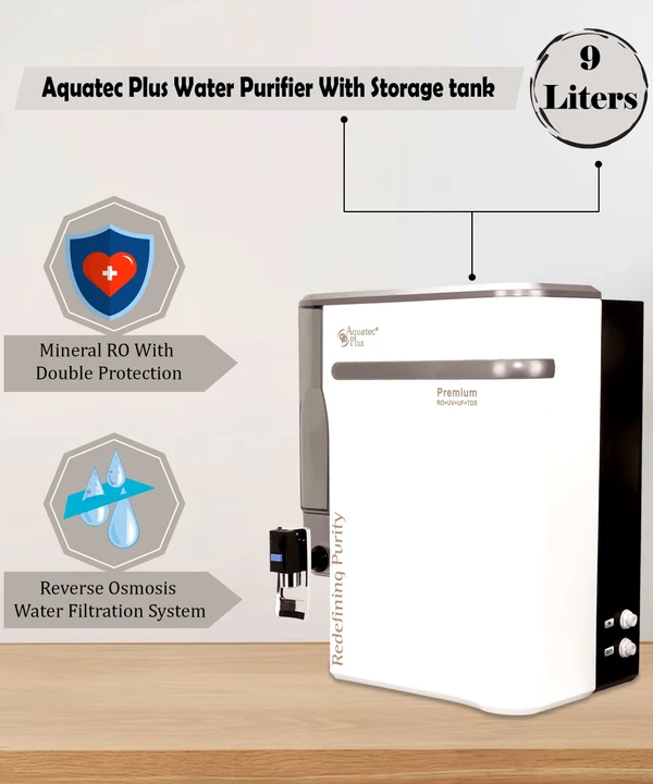 Premium 9L RO+UV+UF+TDS Water Purifier for Home (White)