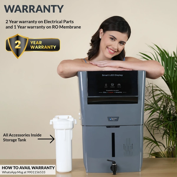 Smart - 12 L RO+UV+UF+TDS Control + Alkaline + Copper + Zinc Water Purifier (Grey) Works up to 3500 TDS