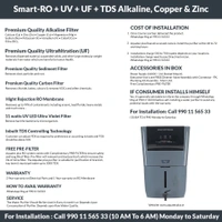 Smart - 12 L RO+UV+UF+TDS Control + Alkaline + Copper + Zinc Water Purifier (Grey) Works up to 3500 TDS