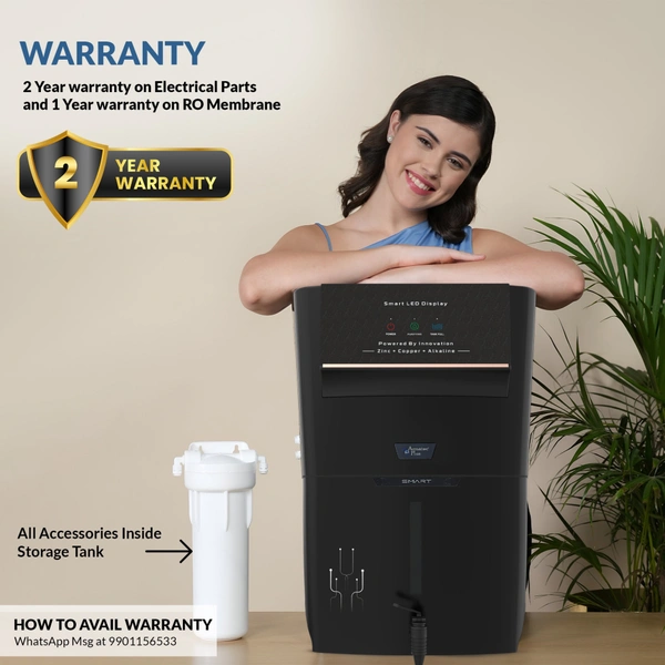 Smart - 12 L RO+UV+UF+TDS Control + Alkaline + Copper + Zinc Water Purifier (Black) Works up to 3500 TDS