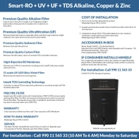 Smart - 12 L RO+UV+UF+TDS Control + Alkaline + Copper + Zinc Water Purifier (Black) Works up to 3500 TDS
