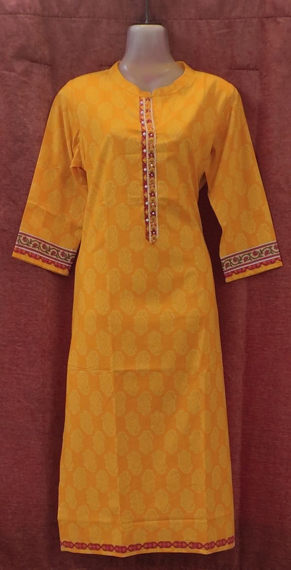 Kesari Yellow Jaipur Print Kurta - 3XL