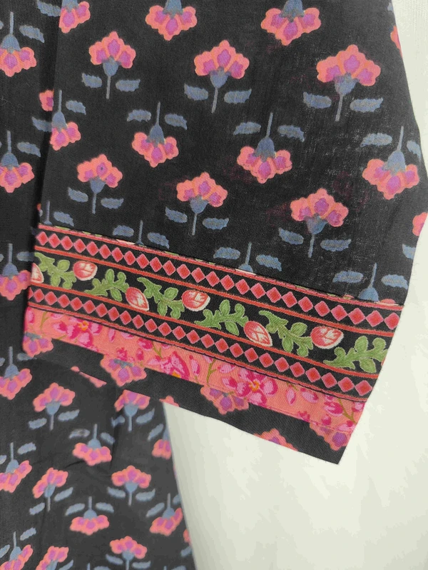 Cotton Kurta Black Pink Flower - Black, XXL