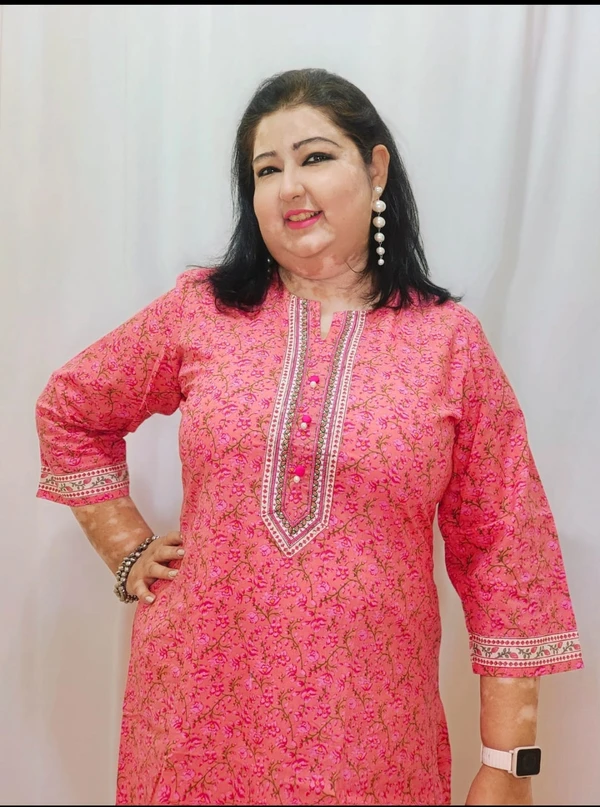 Pink Self Printed Kurta - Pink Flamingo, L