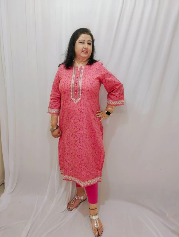 Pink Self Printed Kurta - Pink Flamingo, Xl