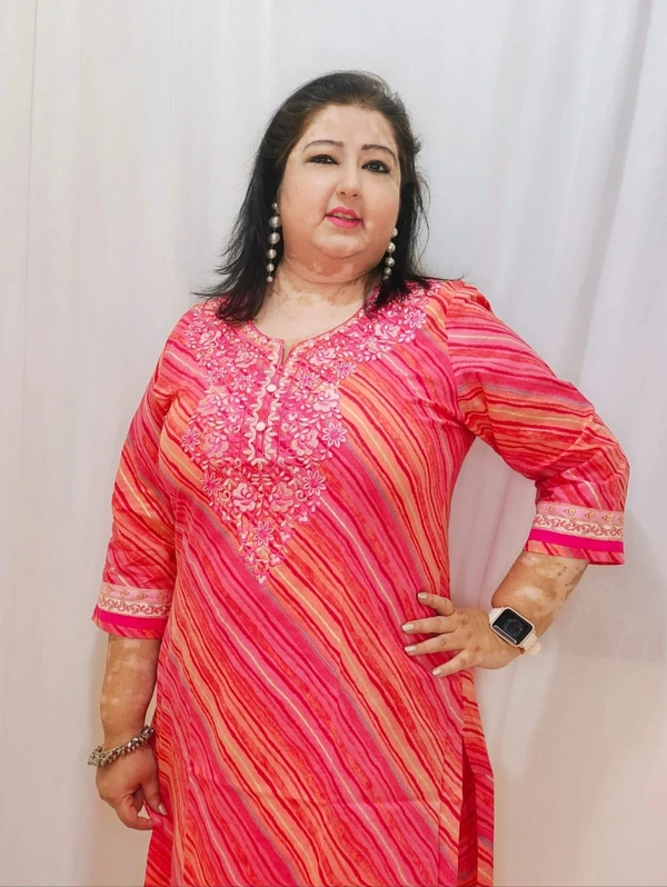 Rani Lehriya With Thread Embroidery  - Rose, XXL
