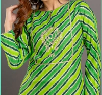 Green Lehriya With Gotta Patti  - Green, XL