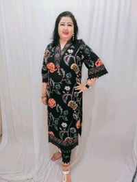 Black Floral Pakistani  - Black, XL