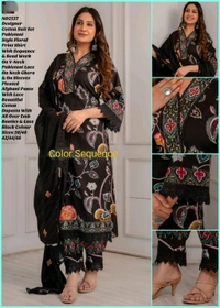 Black Floral Pakistani  - Black, 3XL