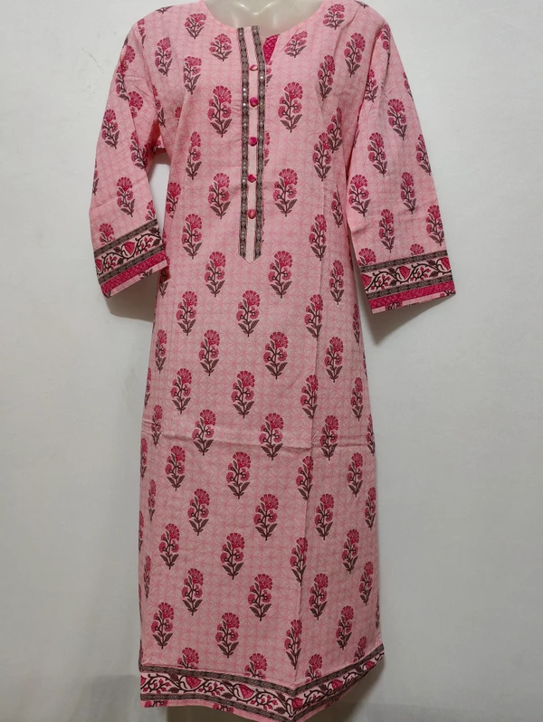 Baby Pink Flower Print Kurta - XL