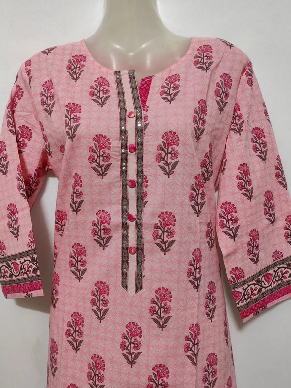 Baby Pink Flower Print Kurta - 6XL