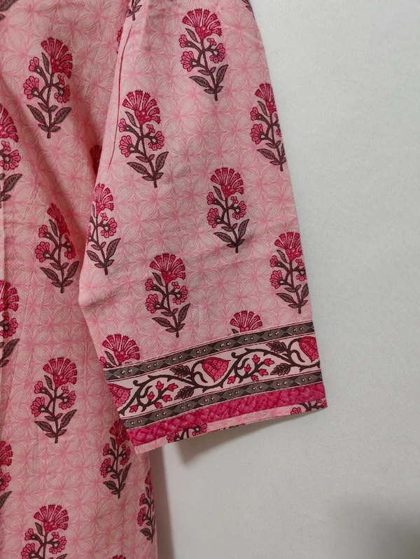 Baby Pink Flower Print Kurta - XL