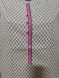 Beige Onion Pink Print Kurta - M