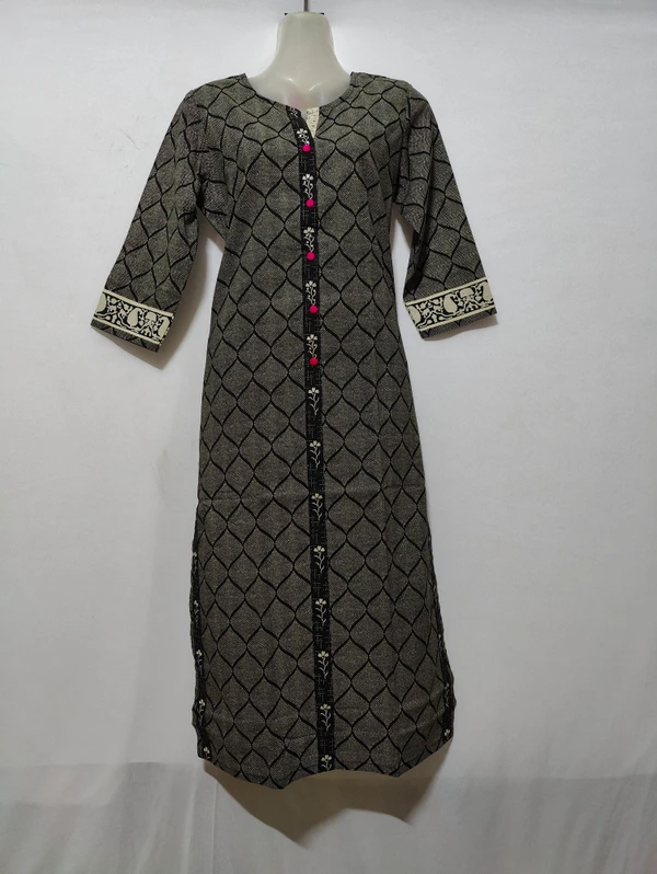 Black Off-White Print & Black Patti Kurta - S