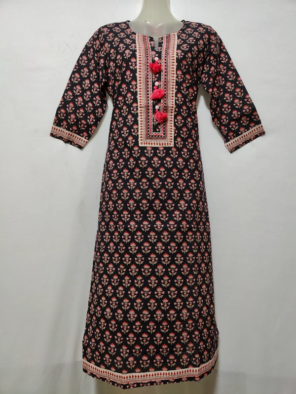 Black Peach Print Kurta - 2XL