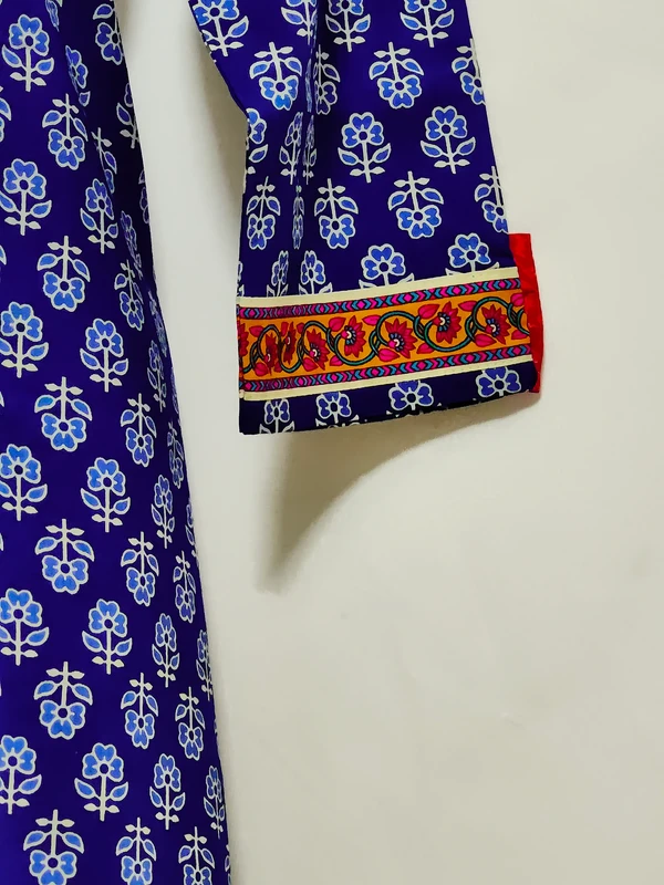 Blue Rani Yellow Centre Patti Print Kurta - S