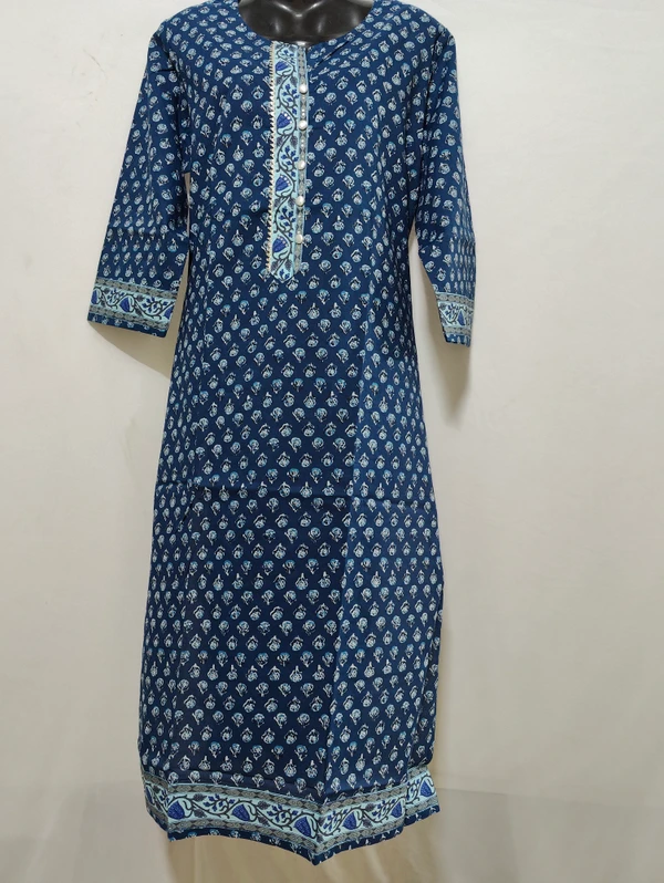 Blue White Flower Print Kurta - XL