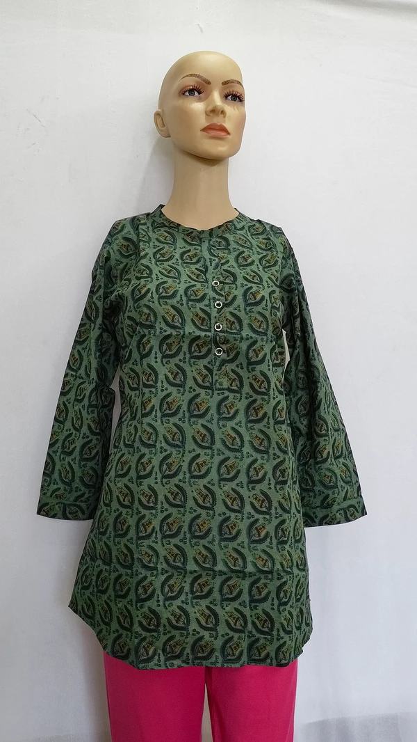 Dark Green Print Regular Kurti - 3XL