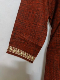 Dark Orange White Embroidery Pati Print Kurta - L
