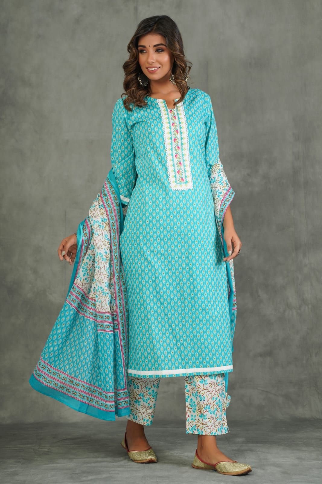 Buy Ethnic Craft Women's Green White Jaipuri Bagru Hand Block Printed  Cotton Salwar Suit Dress Material With Mulmul Print Dupatta Online at Best  Prices in India - JioMart.