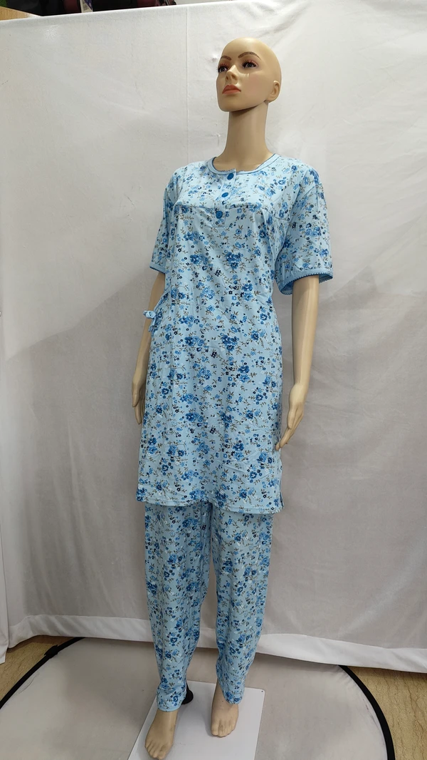 Light Blue Hosiery Pant Night Suit - XL To 3XL, Your Pink