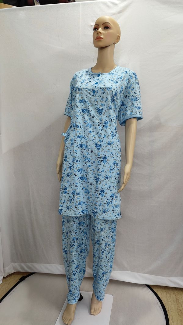 Light Blue Hosiery Pant Night Suit - XL To 3XL, Pink