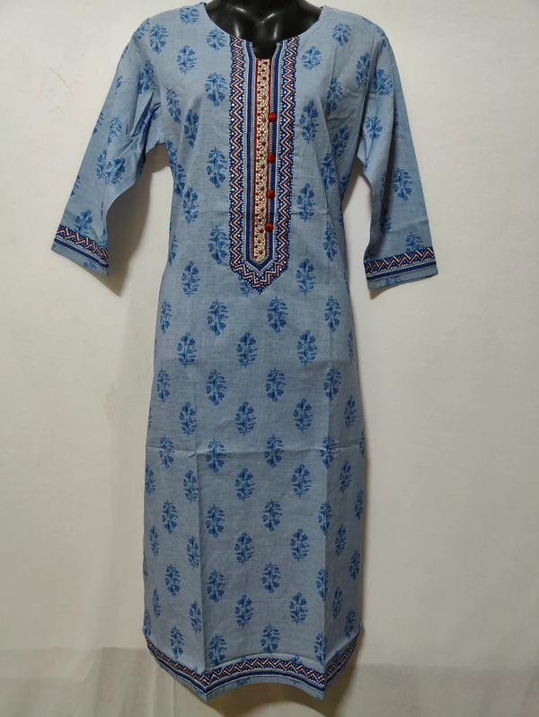 Light Blue White Patti Print Kurta - M