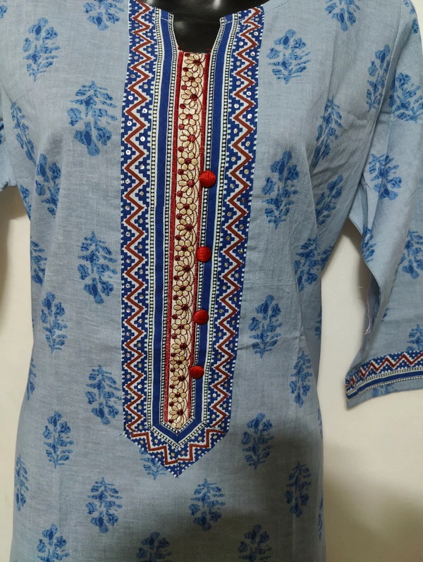 Light Blue White Patti Print Kurta - XL