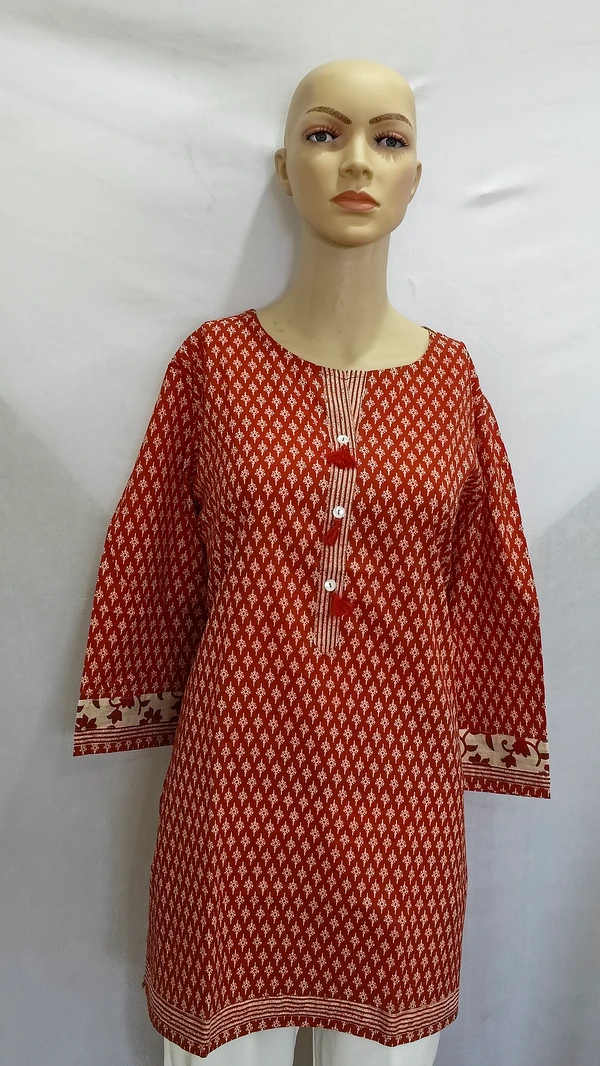 Maroon Light Beige Print Regular Kurti - 2XL