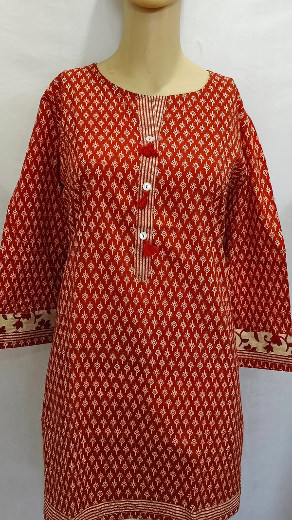 Maroon Light Beige Print Regular Kurti - 2XL