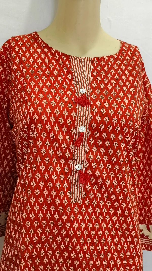 Maroon Light Beige Print Regular Kurti - 2XL