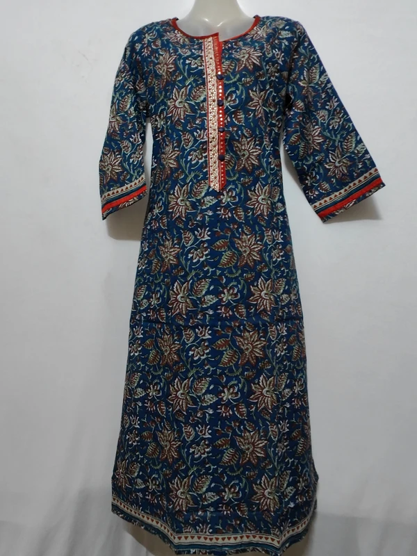 Navy Blue Print Kurta - L