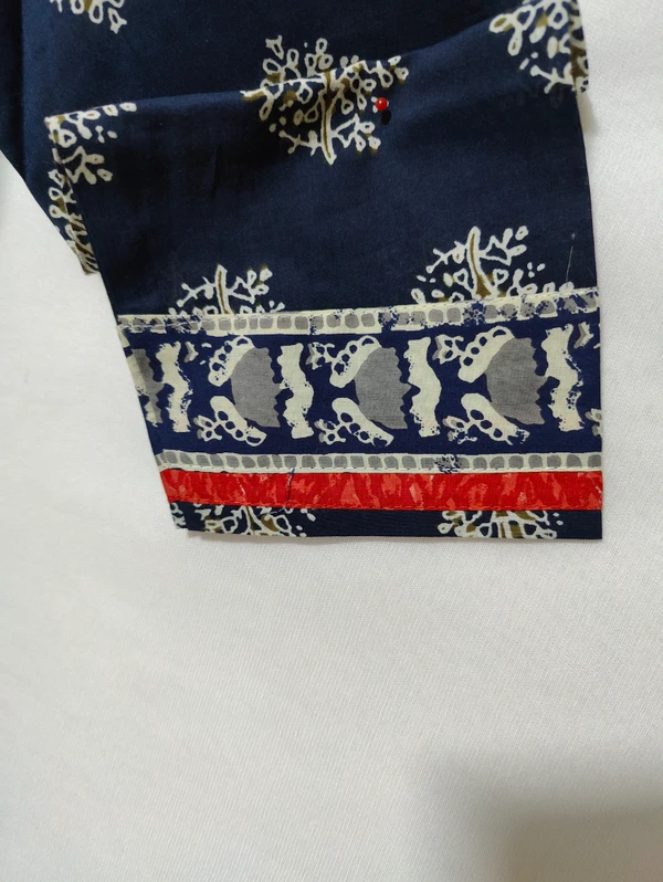 Navy Blue White Print Pink Buttons Kurta - 7XL