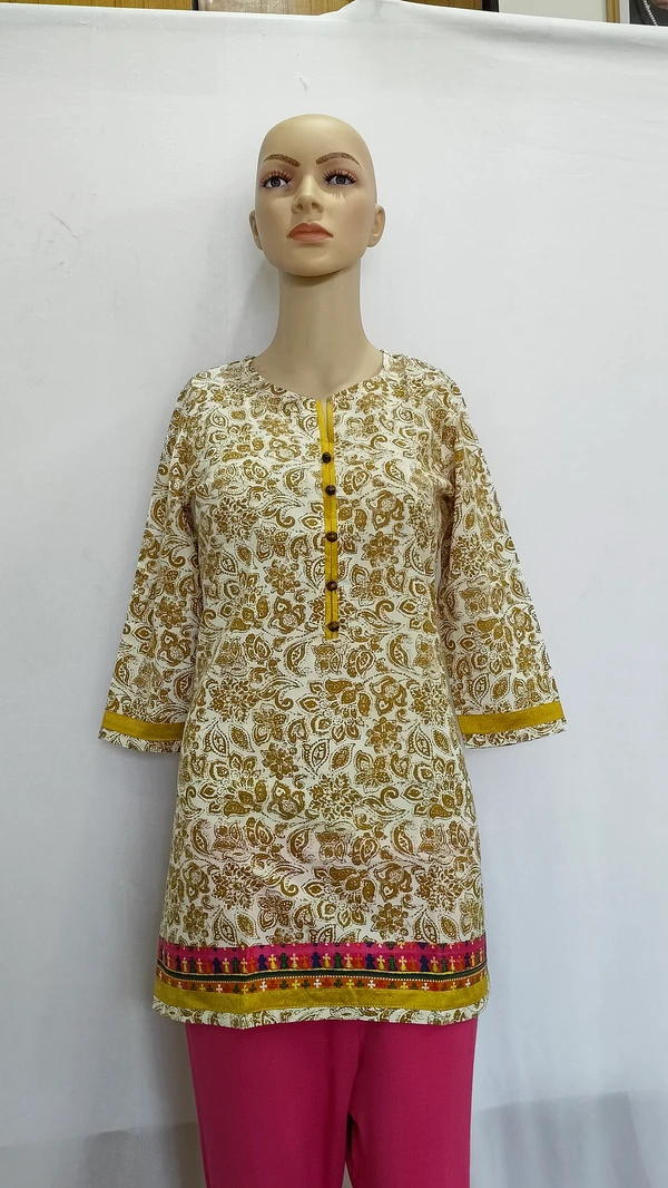 Off-White Mustard Regular Kurti - S