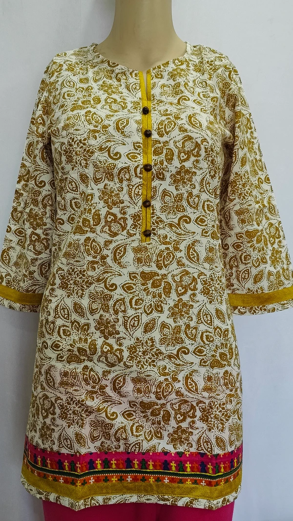 Off-White Mustard Regular Kurti - S