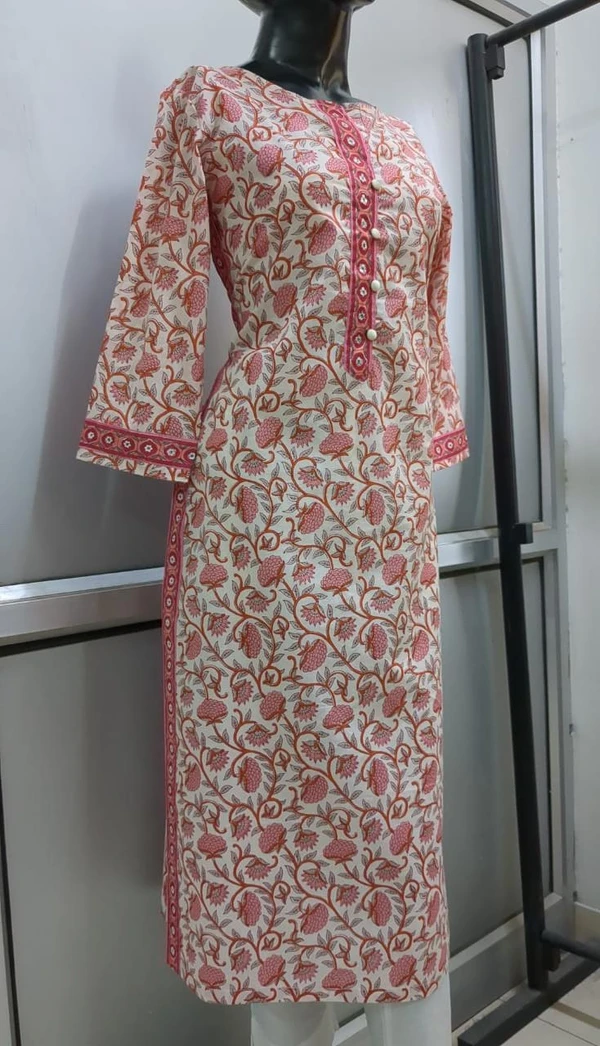 Off-White Pink Berry Floral Print Kurta - 3XL