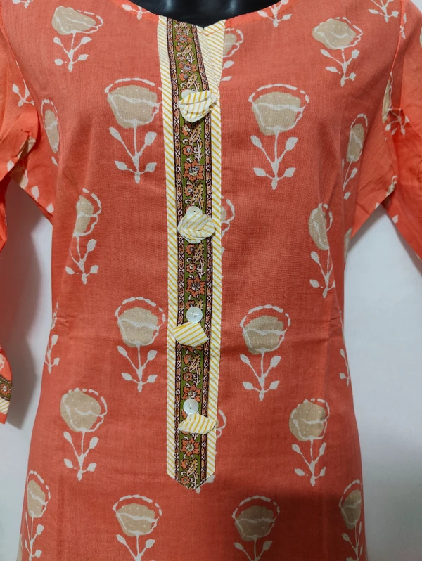 Peach Beige Print Kurta - XL