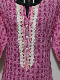 Pink Lace Around Yoke Kurta - XL