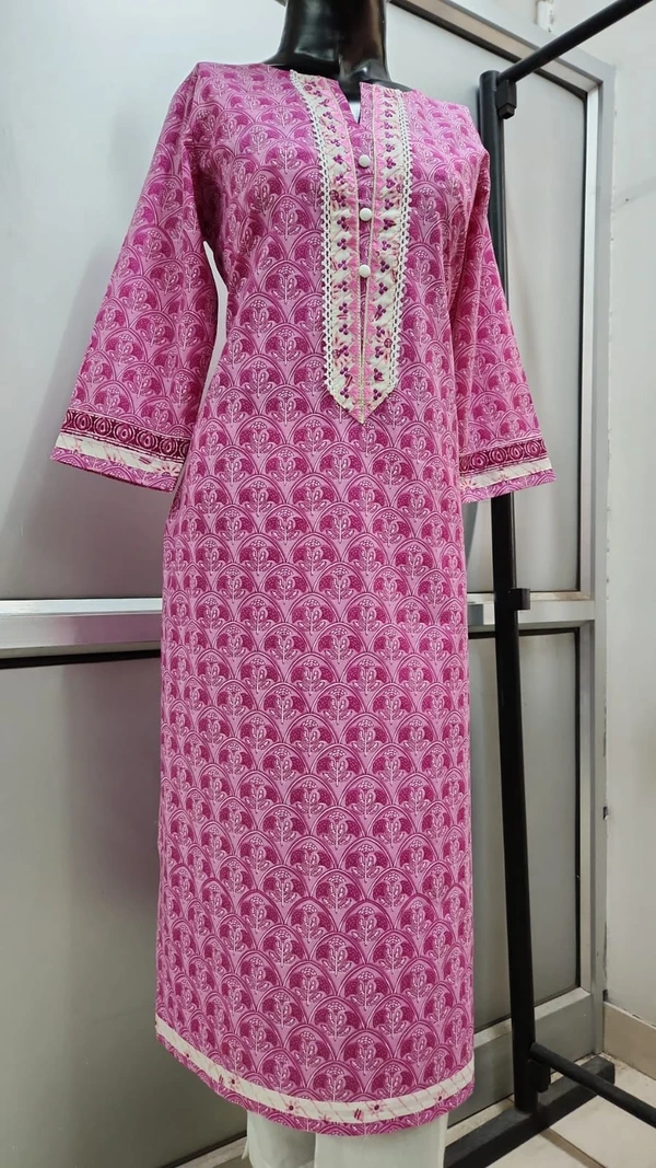 Pink Lace Around Yoke Kurta - 2XL