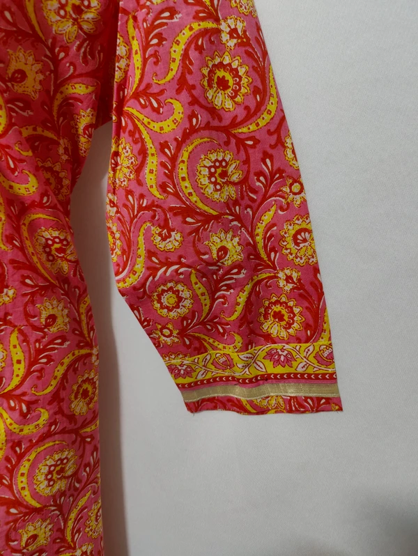 Pink Yellow Print Kurta - L