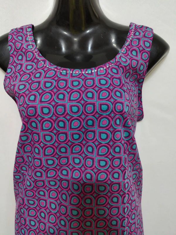 Purple Aqua Blue Print Sleeveless Kurta - 2XL