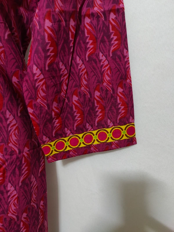 Rani Yellow Print Around Neck & Border Kurta - XL