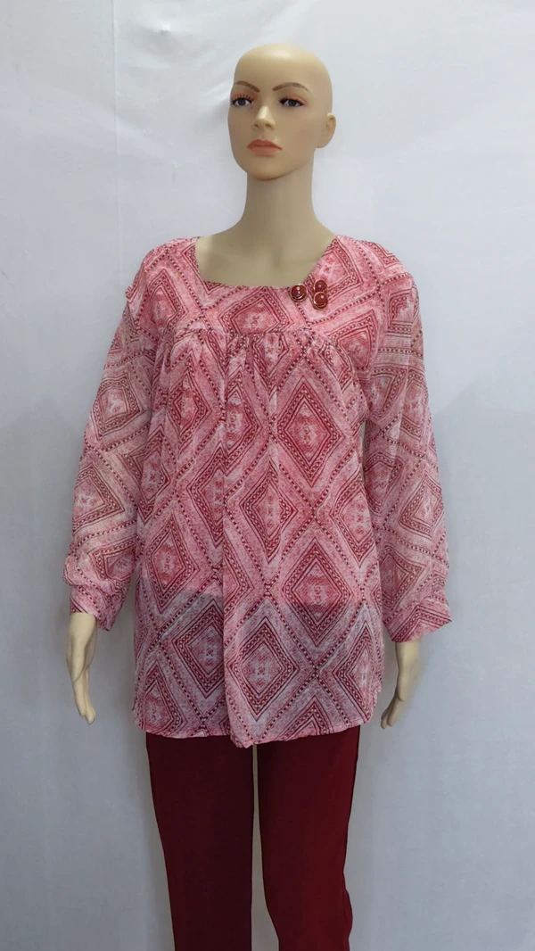 Ruby Print Diamond Print Indo Western Top Synthetic - 2XL