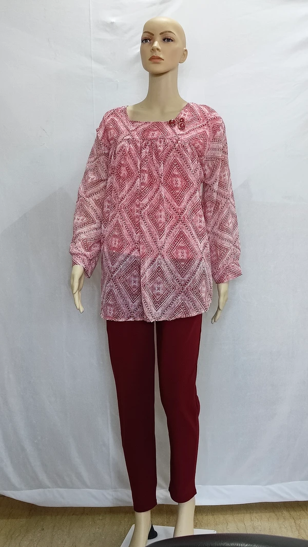 Ruby Print Diamond Print Indo Western Top Synthetic - 3XL