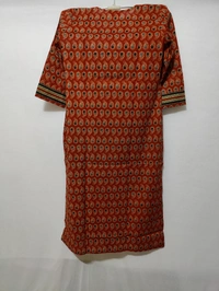 Rust Grey Print Kurta - M