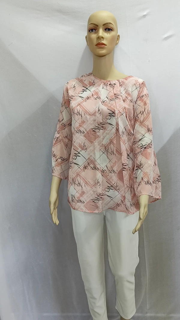 Scribble Prints Indo Western Top Synthetic 3 Colors Blue, Pink, Orange - 3XL, Hollywood Cerise