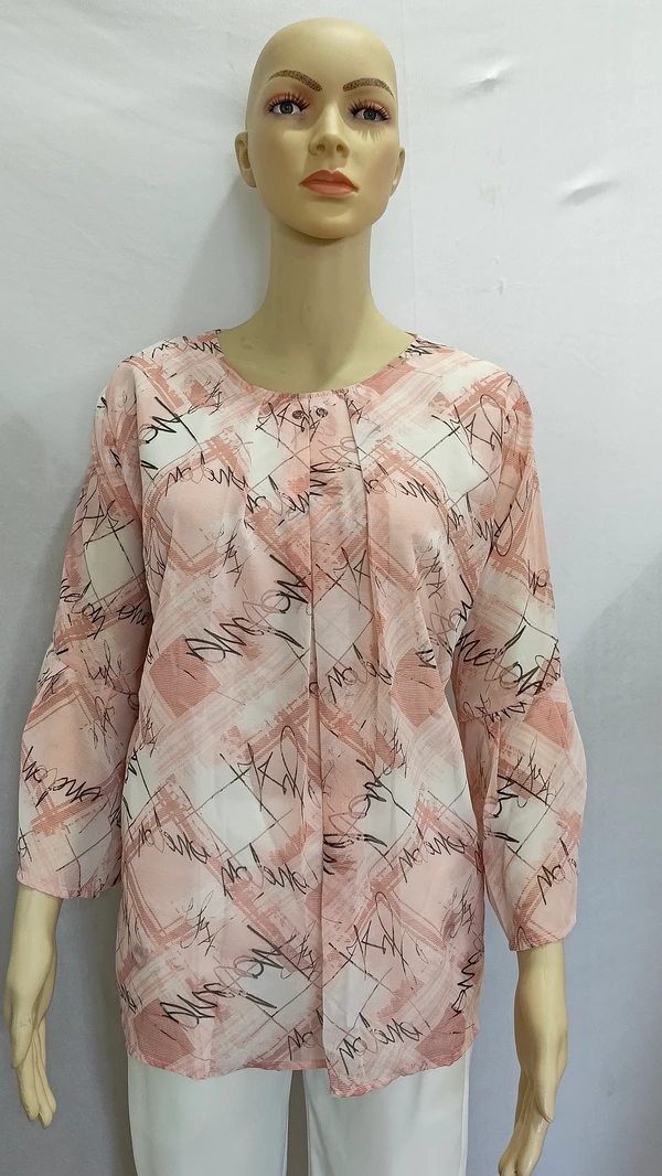 Scribble Prints Indo Western Top Synthetic 3 Colors Blue, Pink, Orange - 3XL, Hollywood Cerise