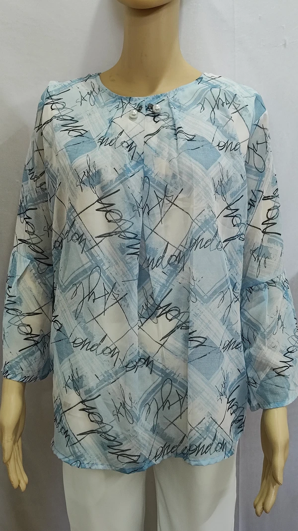 Scribble Prints Indo Western Top Synthetic 3 Colors Blue, Pink, Orange - 2XL, Blue