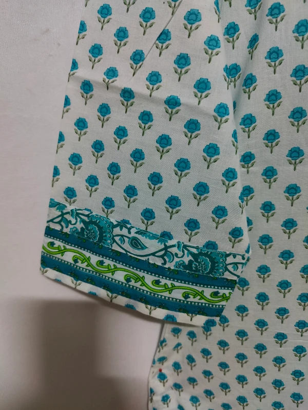 White Green Print Kurta - M